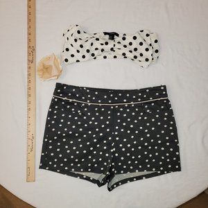 1 Bow shaped Polka Dot Crop Top and 1 pair Black Polka Dot Shorts - Forever 21